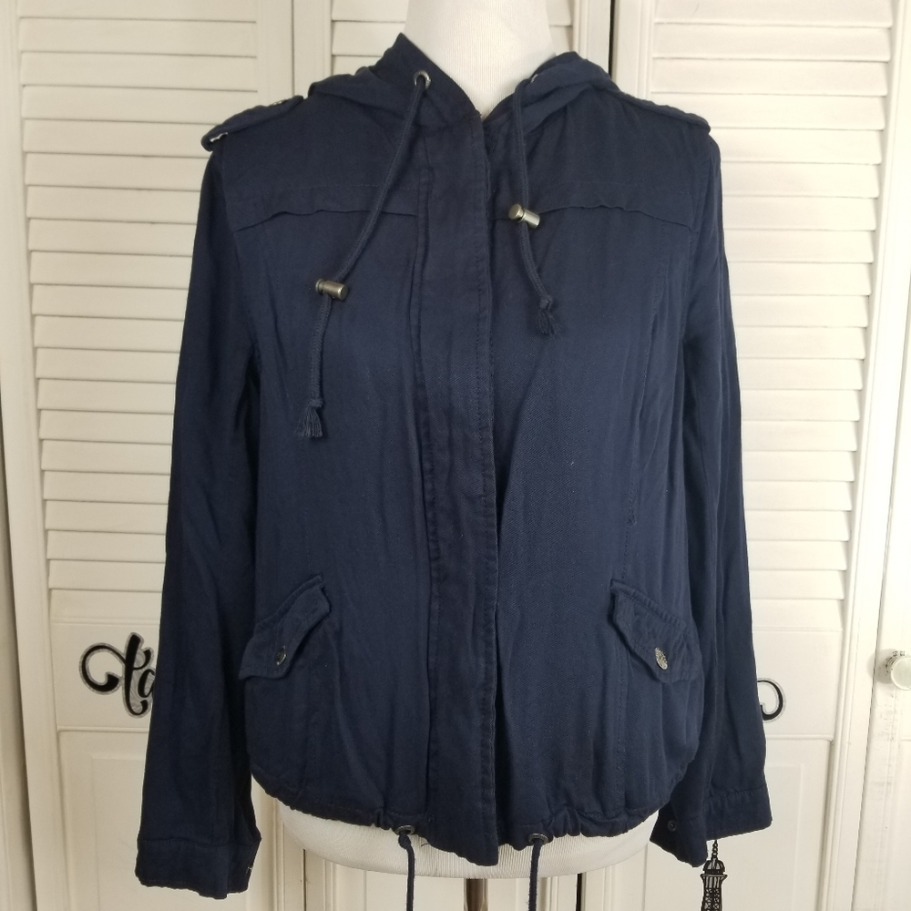 Aeropostale hoodie zipper snap button adjustable lined heavy cotton bomber jacke